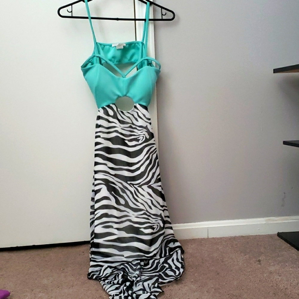 Small Dress Aqua colored top and zebra pattern bottom
